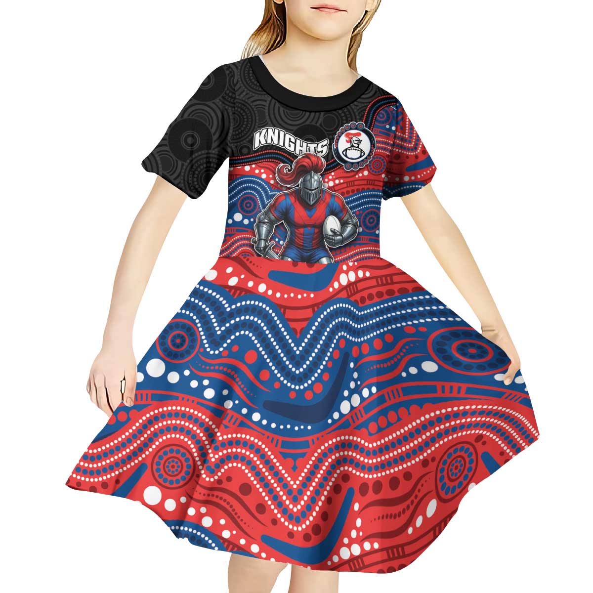 Custom Knights Kid Short Sleeve Dress Warrior Mascot With Aboriginal Indigenous