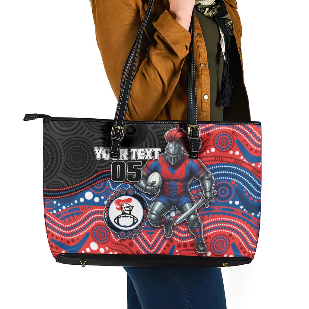 Custom Knights Leather Tote Bag Warrior Mascot With Aboriginal Indigenous