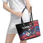 Custom Knights Leather Tote Bag Warrior Mascot With Aboriginal Indigenous