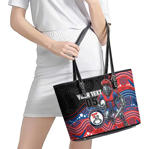 Custom Knights Leather Tote Bag Warrior Mascot With Aboriginal Indigenous
