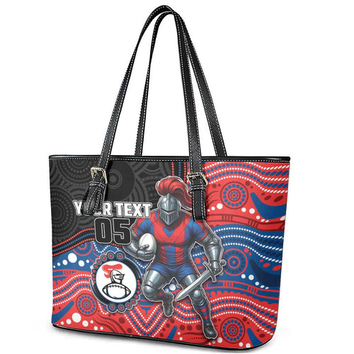 Custom Knights Leather Tote Bag Warrior Mascot With Aboriginal Indigenous