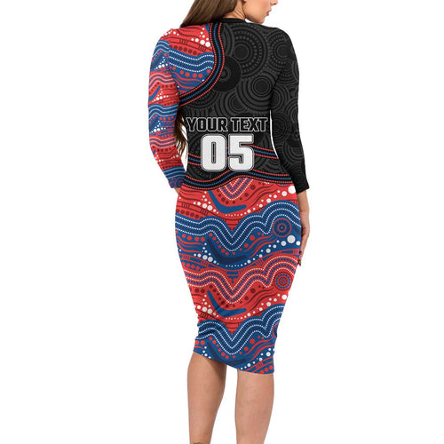 Custom Knights Long Sleeve Bodycon Dress Warrior Mascot With Aboriginal Indigenous