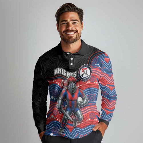 Custom Knights Long Sleeve Polo Shirt Warrior Mascot With Aboriginal Indigenous