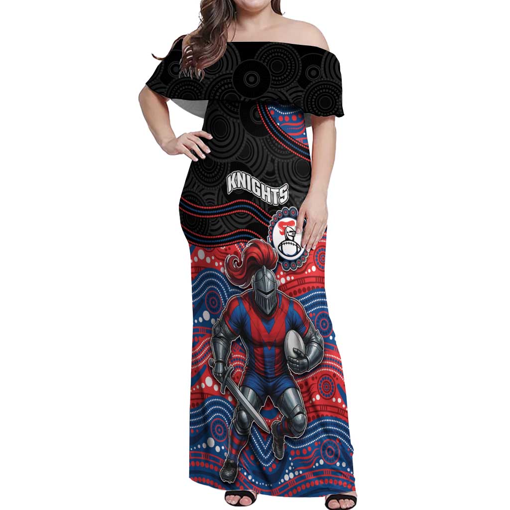 Custom Knights Off Shoulder Maxi Dress Warrior Mascot With Aboriginal Indigenous