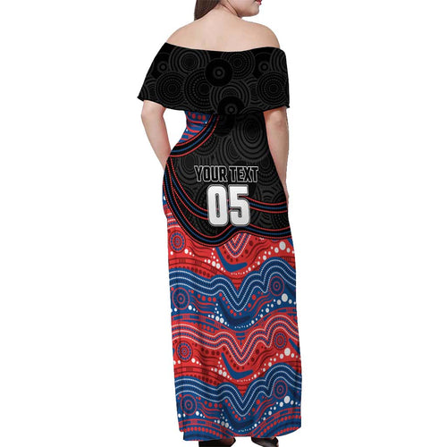 Custom Knights Off Shoulder Maxi Dress Warrior Mascot With Aboriginal Indigenous
