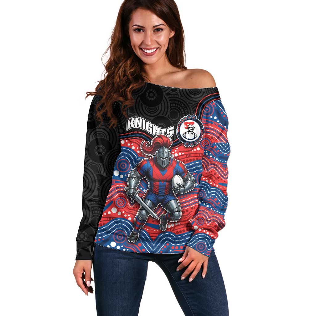 Custom Knights Off Shoulder Sweater Warrior Mascot With Aboriginal Indigenous