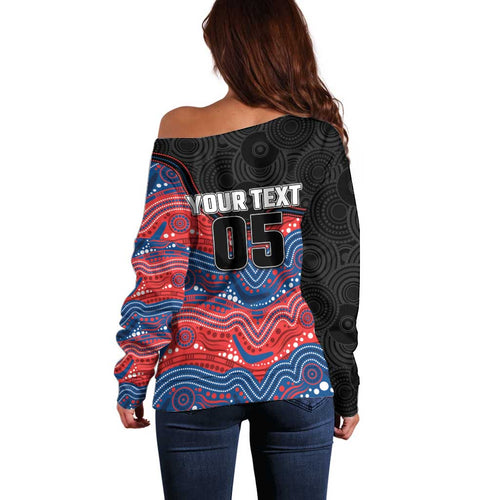 Custom Knights Off Shoulder Sweater Warrior Mascot With Aboriginal Indigenous