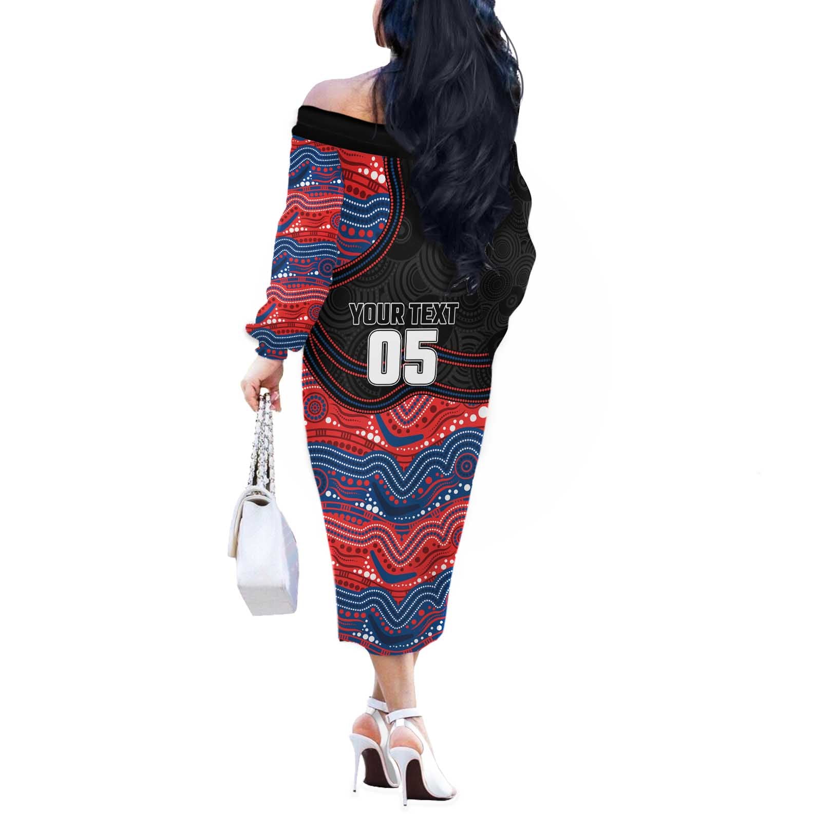 Custom Knights Off The Shoulder Long Sleeve Dress Warrior Mascot With Aboriginal Indigenous