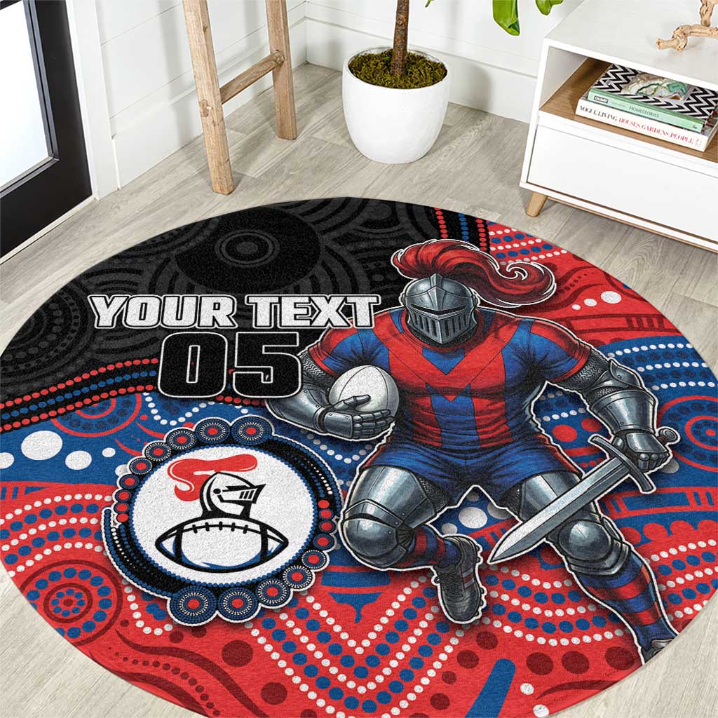 Custom Knights Round Carpet Warrior Mascot With Aboriginal Indigenous