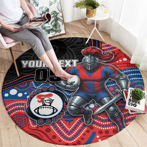 Custom Knights Round Carpet Warrior Mascot With Aboriginal Indigenous