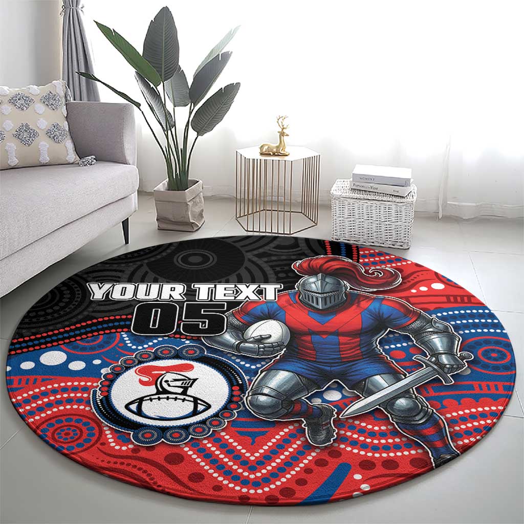 Custom Knights Round Carpet Warrior Mascot With Aboriginal Indigenous