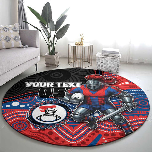 Custom Knights Round Carpet Warrior Mascot With Aboriginal Indigenous