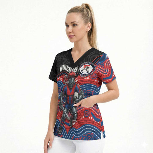 Custom Knights Scrub Top Warrior Mascot With Aboriginal Indigenous