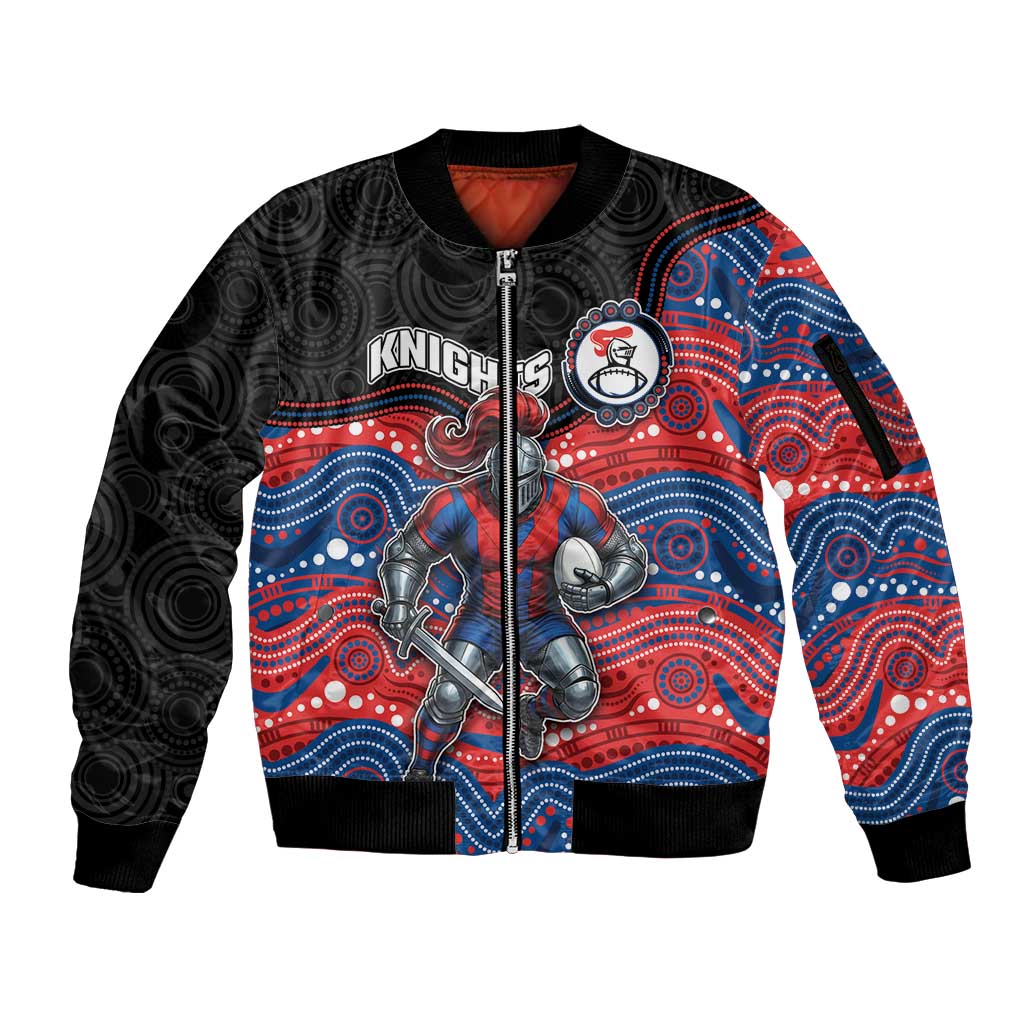 Custom Knights Sleeve Zip Bomber Jacket Warrior Mascot With Aboriginal Indigenous