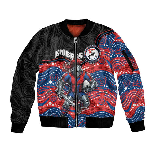 Custom Knights Sleeve Zip Bomber Jacket Warrior Mascot With Aboriginal Indigenous