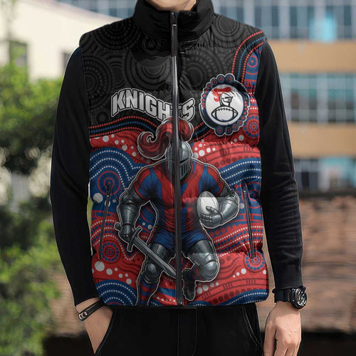 Custom Knights Sleeveless Puffer Jacket Warrior Mascot With Aboriginal Indigenous