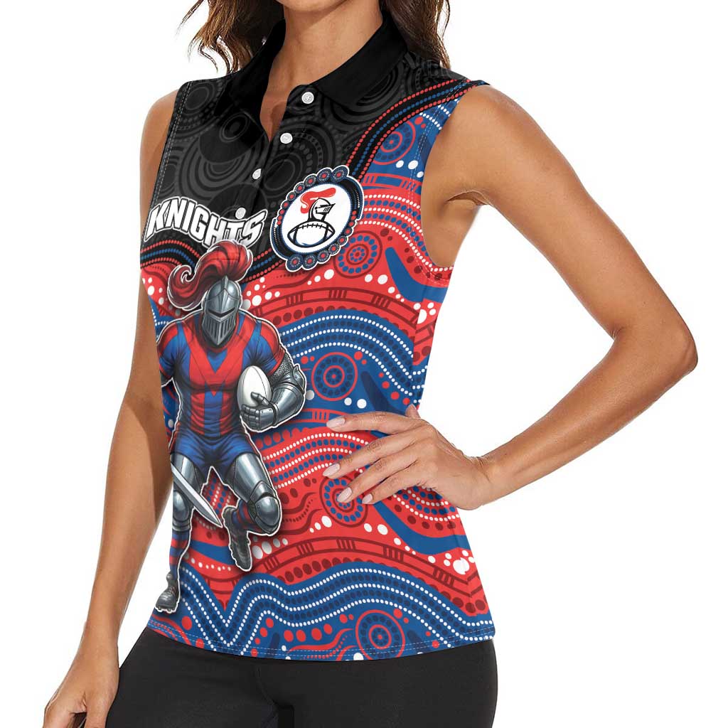 Custom Knights Women Sleeveless Polo Shirt Warrior Mascot With Aboriginal Indigenous