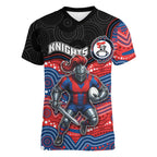 Custom Knights Women V-Neck T-Shirt Warrior Mascot With Aboriginal Indigenous