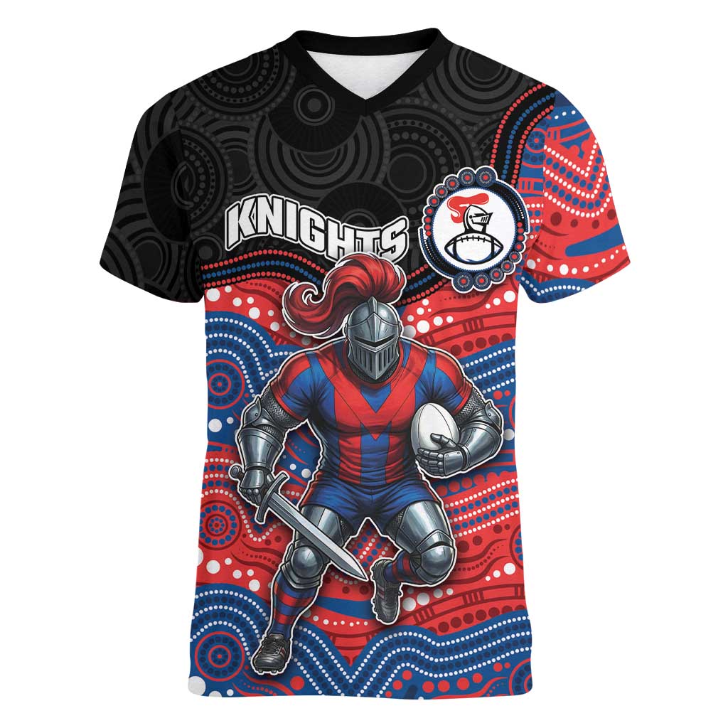 Custom Knights Women V-Neck T-Shirt Warrior Mascot With Aboriginal Indigenous