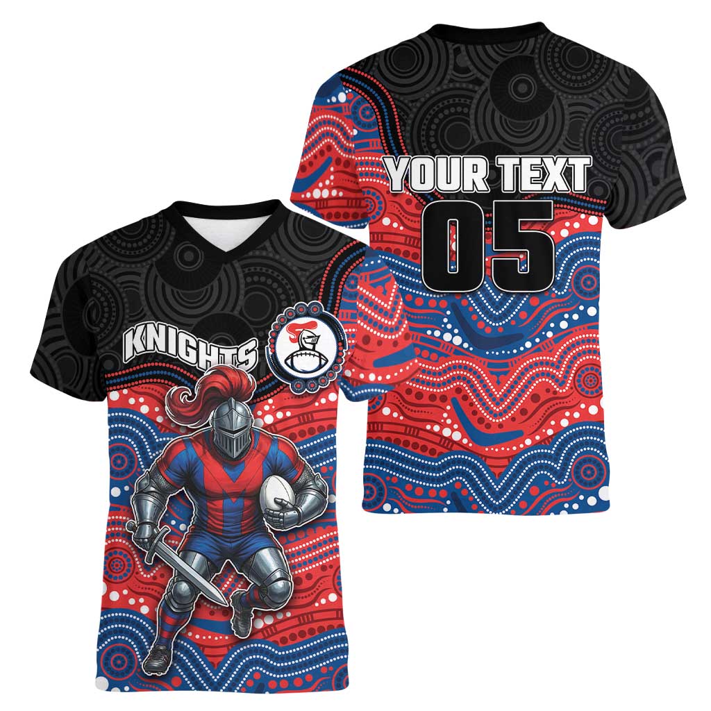 Custom Knights Women V-Neck T-Shirt Warrior Mascot With Aboriginal Indigenous