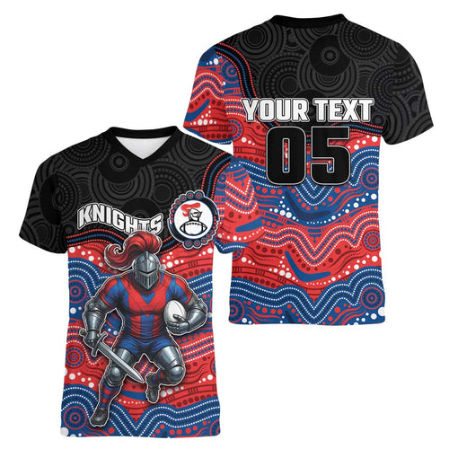 Custom Knights Women V-Neck T-Shirt Warrior Mascot With Aboriginal Indigenous