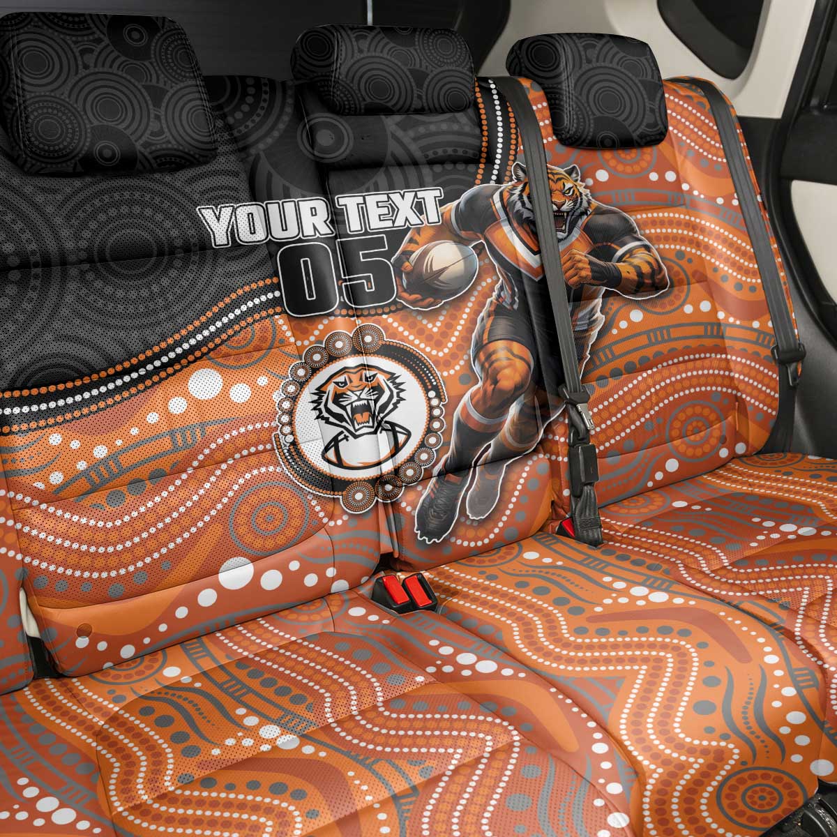 Custom Tigers Back Car Seat Cover Warrior Mascot With Aboriginal Indigenous