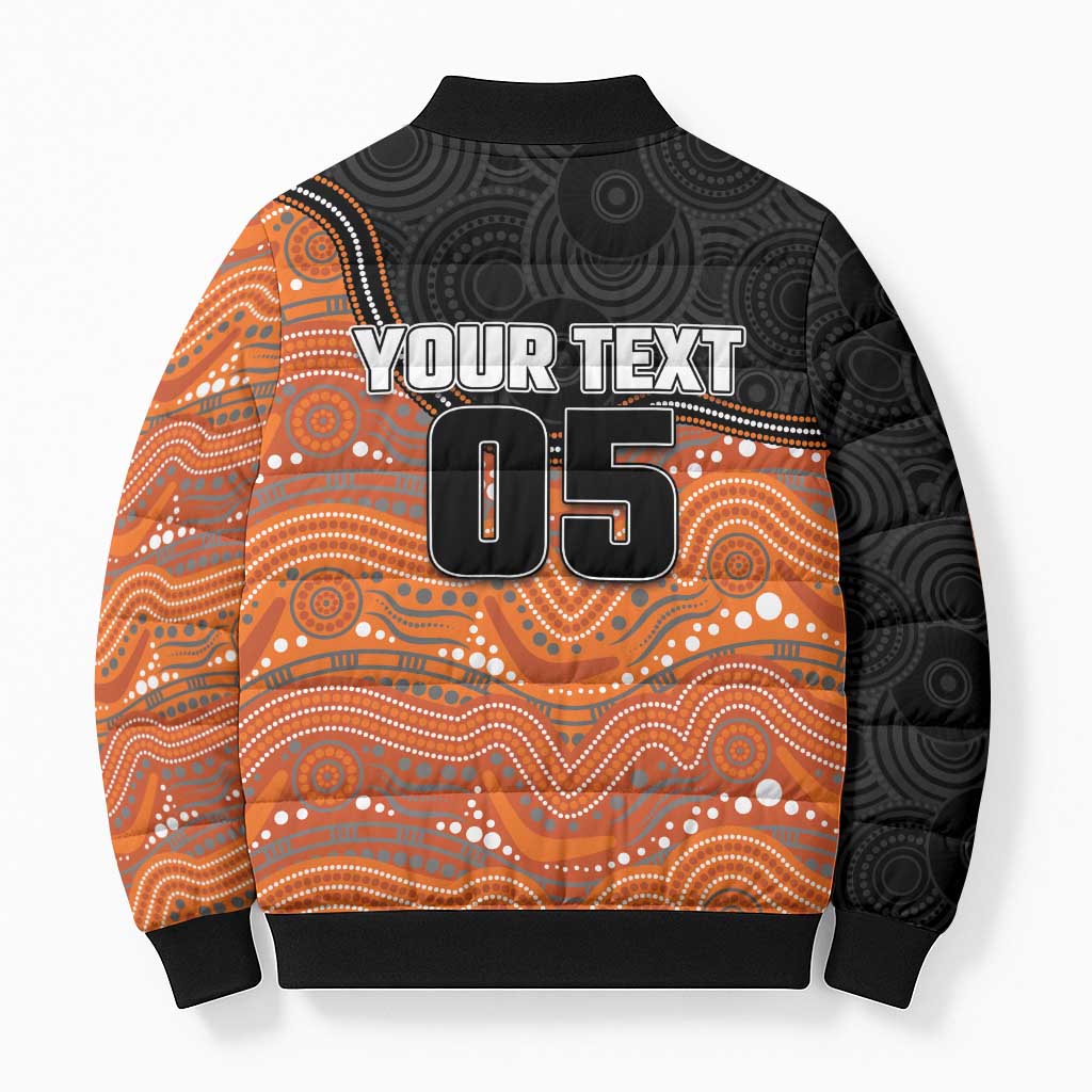 Custom Tigers Bomber Puffer Jacket Warrior Mascot With Aboriginal Indigenous