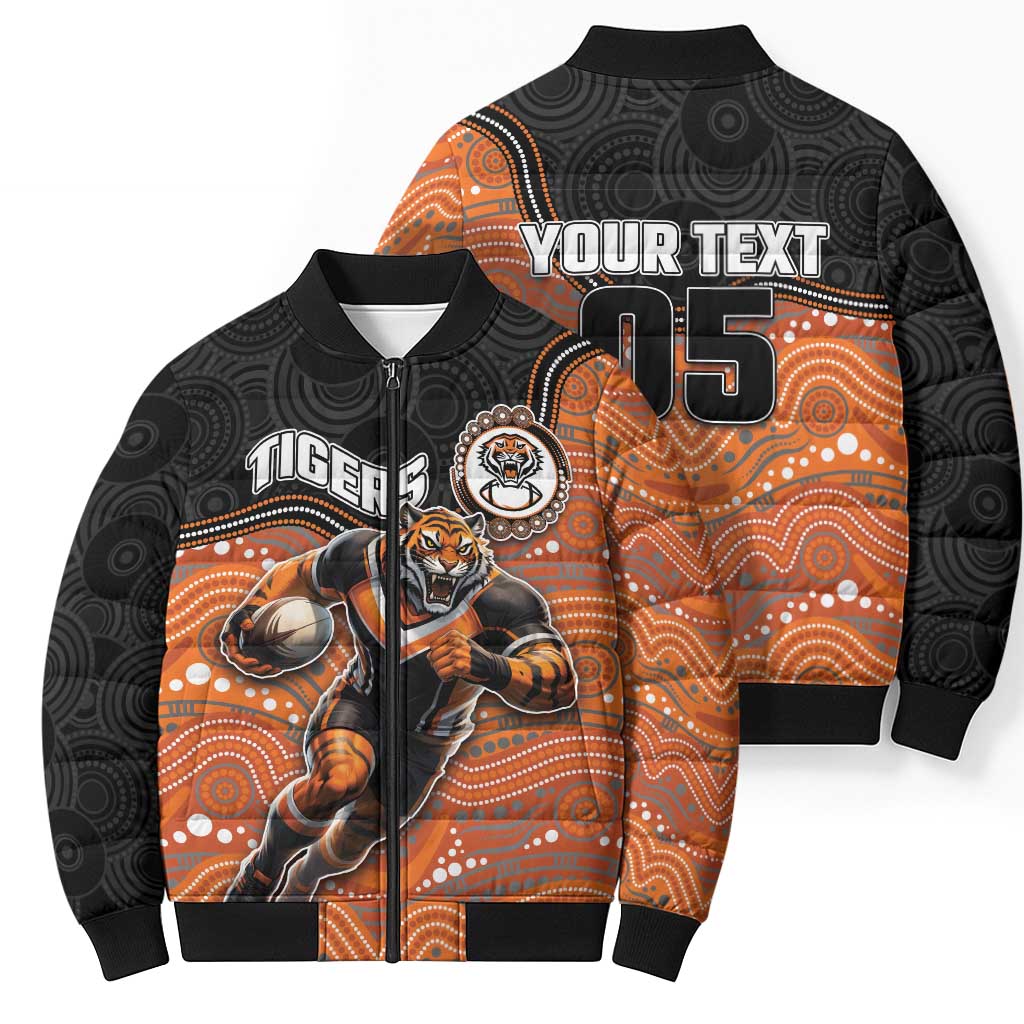 Custom Tigers Bomber Puffer Jacket Warrior Mascot With Aboriginal Indigenous