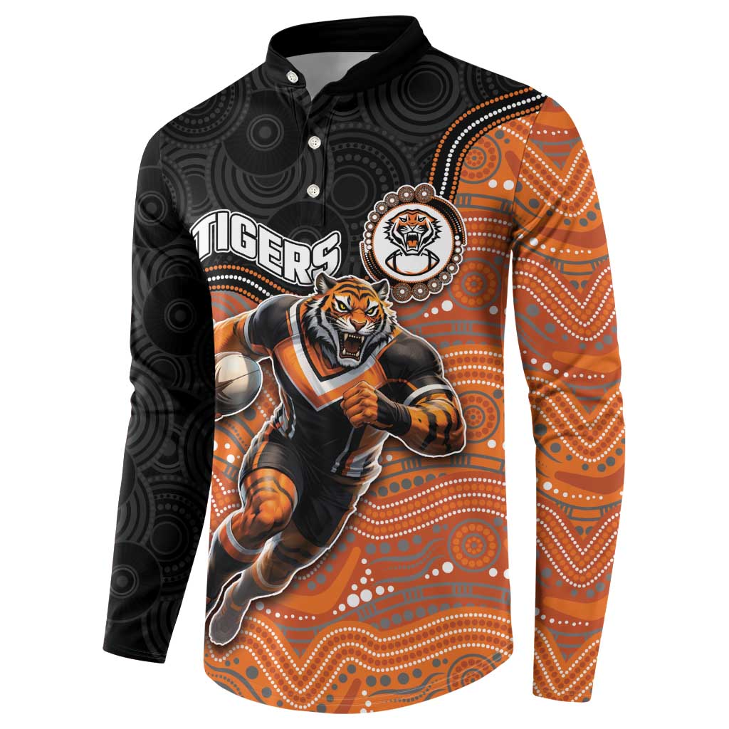 Custom Tigers Button Sweatshirt Warrior Mascot With Aboriginal Indigenous