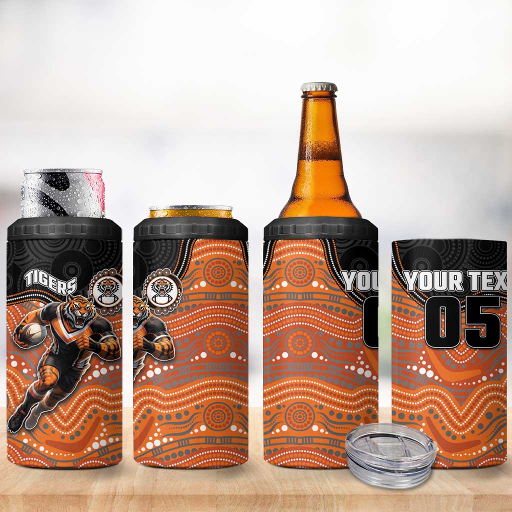 Custom Tigers 4 in 1 Can Cooler Tumbler Warrior Mascot With Aboriginal Indigenous