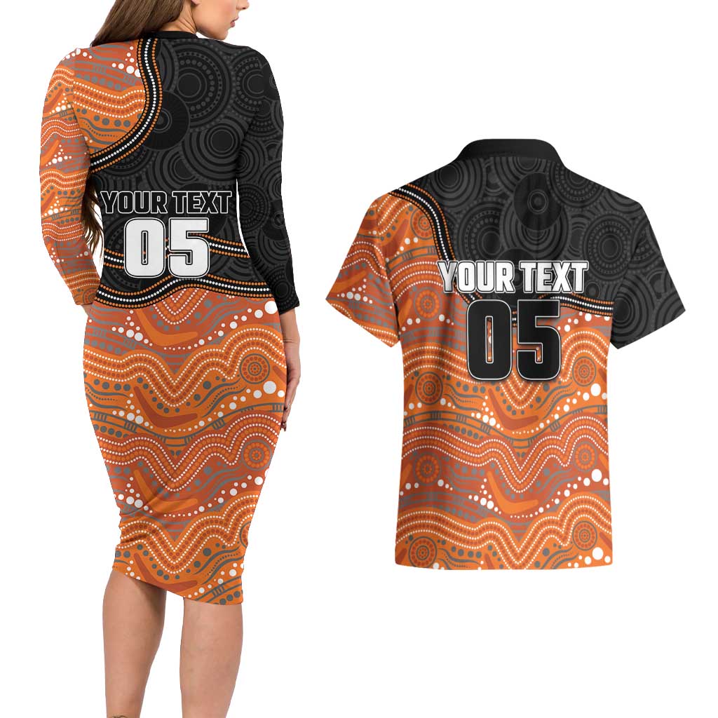 Custom Tigers Couples Matching Long Sleeve Bodycon Dress and Hawaiian Shirt Warrior Mascot With Aboriginal Indigenous