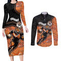 Custom Tigers Couples Matching Long Sleeve Bodycon Dress and Long Sleeve Button Shirt Warrior Mascot With Aboriginal Indigenous