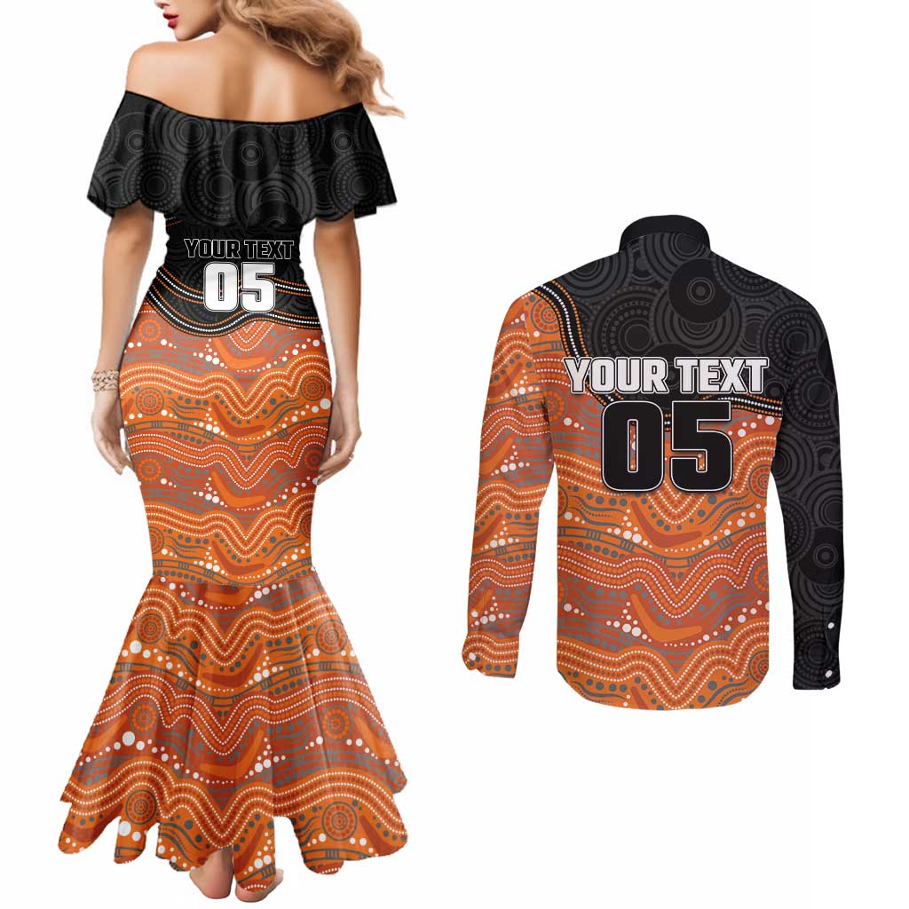 Custom Tigers Couples Matching Mermaid Dress and Long Sleeve Button Shirt Warrior Mascot With Aboriginal Indigenous