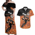 Custom Tigers Couples Matching Off Shoulder Maxi Dress and Hawaiian Shirt Warrior Mascot With Aboriginal Indigenous