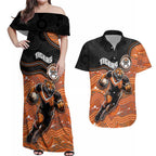 Custom Tigers Couples Matching Off Shoulder Maxi Dress and Hawaiian Shirt Warrior Mascot With Aboriginal Indigenous