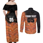 Custom Tigers Couples Matching Off Shoulder Maxi Dress and Long Sleeve Button Shirt Warrior Mascot With Aboriginal Indigenous