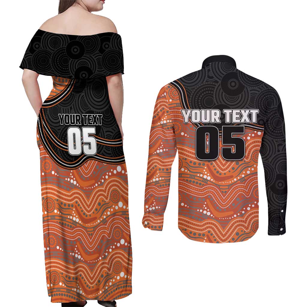 Custom Tigers Couples Matching Off Shoulder Maxi Dress and Long Sleeve Button Shirt Warrior Mascot With Aboriginal Indigenous