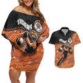 Custom Tigers Couples Matching Off Shoulder Short Dress and Hawaiian Shirt Warrior Mascot With Aboriginal Indigenous