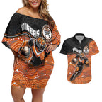 Custom Tigers Couples Matching Off Shoulder Short Dress and Hawaiian Shirt Warrior Mascot With Aboriginal Indigenous