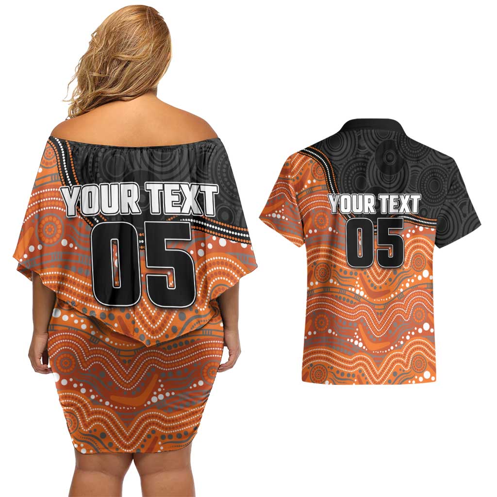 Custom Tigers Couples Matching Off Shoulder Short Dress and Hawaiian Shirt Warrior Mascot With Aboriginal Indigenous