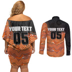 Custom Tigers Couples Matching Off Shoulder Short Dress and Long Sleeve Button Shirt Warrior Mascot With Aboriginal Indigenous