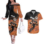 Custom Tigers Couples Matching Off The Shoulder Long Sleeve Dress and Hawaiian Shirt Warrior Mascot With Aboriginal Indigenous