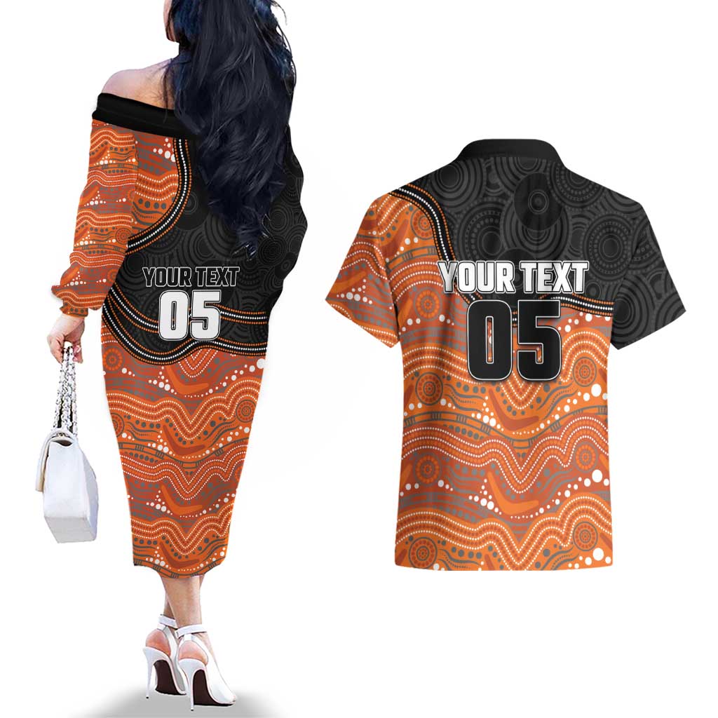 Custom Tigers Couples Matching Off The Shoulder Long Sleeve Dress and Hawaiian Shirt Warrior Mascot With Aboriginal Indigenous