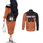 Custom Tigers Couples Matching Off The Shoulder Long Sleeve Dress and Long Sleeve Button Shirt Warrior Mascot With Aboriginal Indigenous