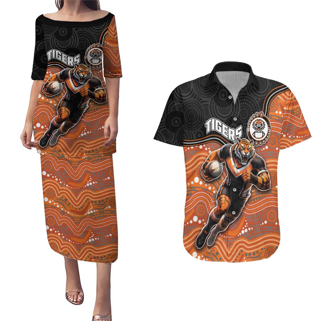 Custom Tigers Couples Matching Puletasi and Hawaiian Shirt Warrior Mascot With Aboriginal Indigenous