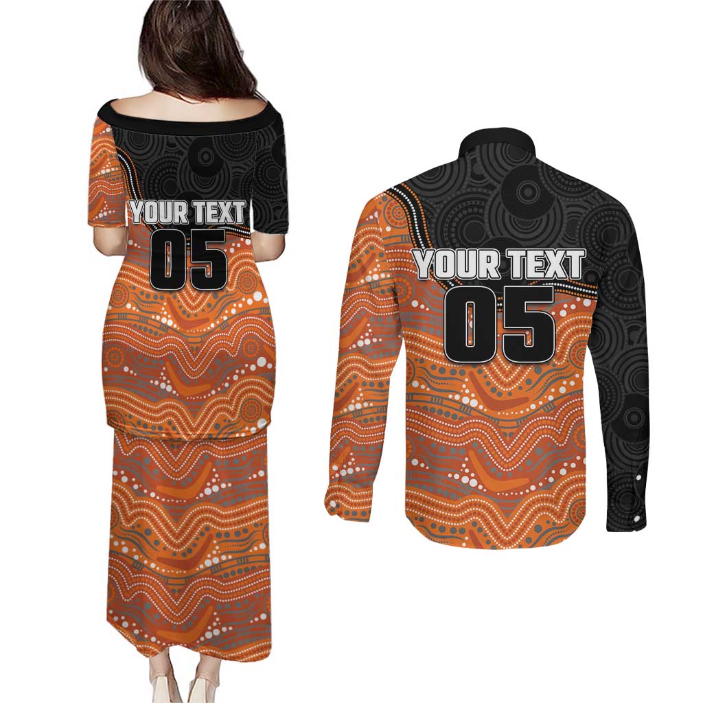 Custom Tigers Couples Matching Puletasi and Long Sleeve Button Shirt Warrior Mascot With Aboriginal Indigenous