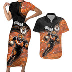 Custom Tigers Couples Matching Short Sleeve Bodycon Dress and Hawaiian Shirt Warrior Mascot With Aboriginal Indigenous