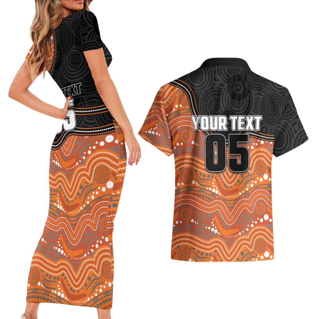 Custom Tigers Couples Matching Short Sleeve Bodycon Dress and Hawaiian Shirt Warrior Mascot With Aboriginal Indigenous