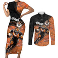 Custom Tigers Couples Matching Short Sleeve Bodycon Dress and Long Sleeve Button Shirt Warrior Mascot With Aboriginal Indigenous