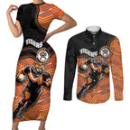Custom Tigers Couples Matching Short Sleeve Bodycon Dress and Long Sleeve Button Shirt Warrior Mascot With Aboriginal Indigenous